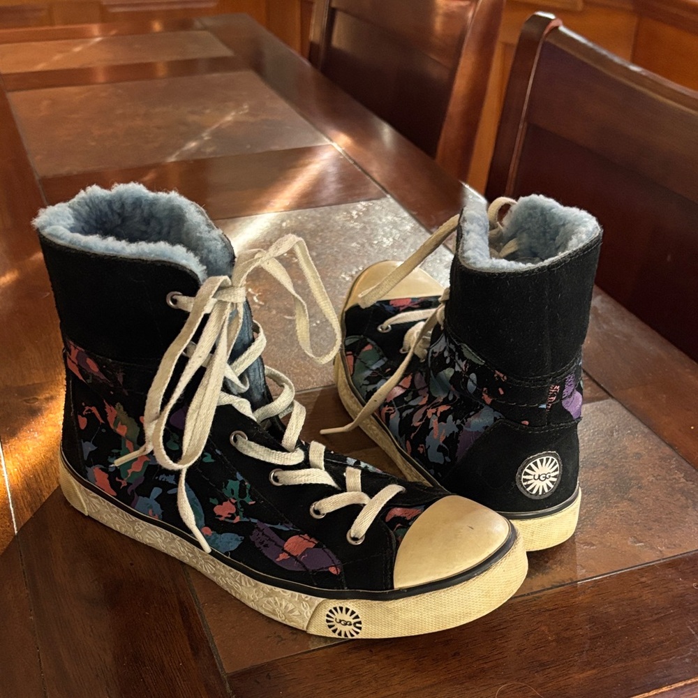UGG Black Suede Paint splatter (with faux fur lining) Sneakers! RARE!!!